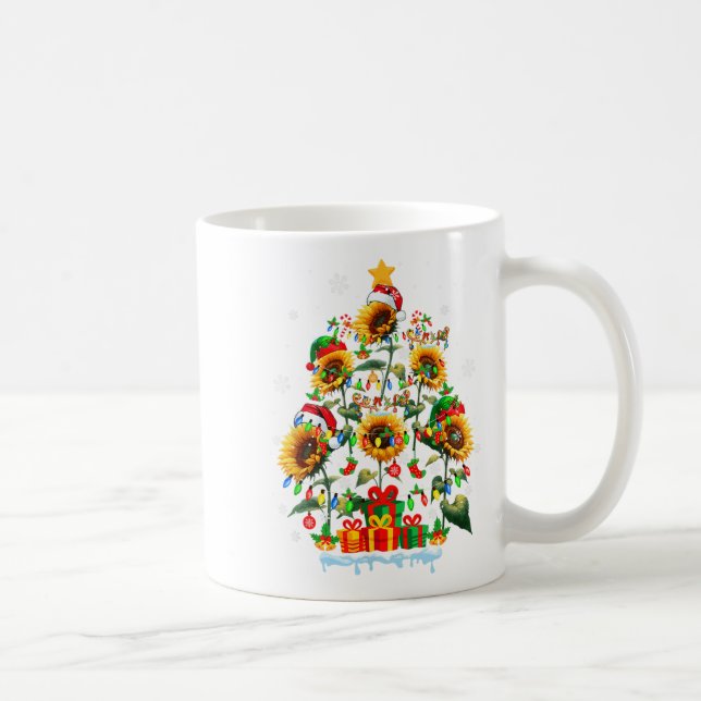 Santa Reindeer Elf Sunflowers As Xmas Tree Flowers Kaffeetasse (Rechts)