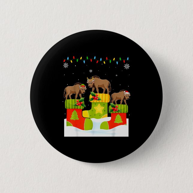 Santa Reindeer Elf Wildebeest In Christmas Socks U Button (Vorderseite)