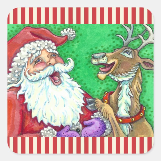 SANTA & REINDEER KNOCK KNOCK JOKES Funny Quadratischer Aufkleber (Vorderseite)
