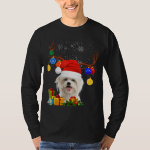 Santa Reindeer Maltese Hund Weihnachtslicht Weihna T-Shirt