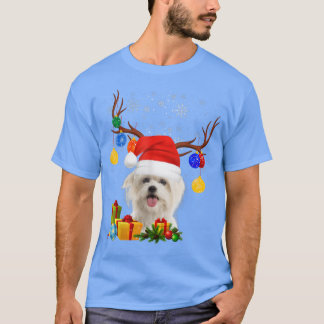 Santa Reindeer Maltese Hund Weihnachtslicht Weihna T-Shirt