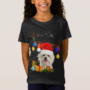 Santa Reindeer Maltese Hund Weihnachtslicht Weihna T-Shirt