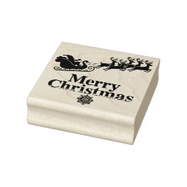 Santa Reindeer Merry Christmas Card Snowflakes Gummistempel