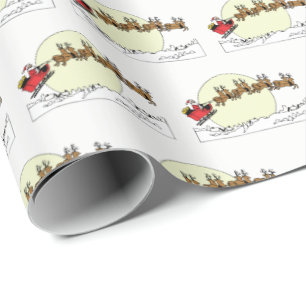 Santa Reindeer Over Snow Covered Town Lt Moon Geschenkpapier