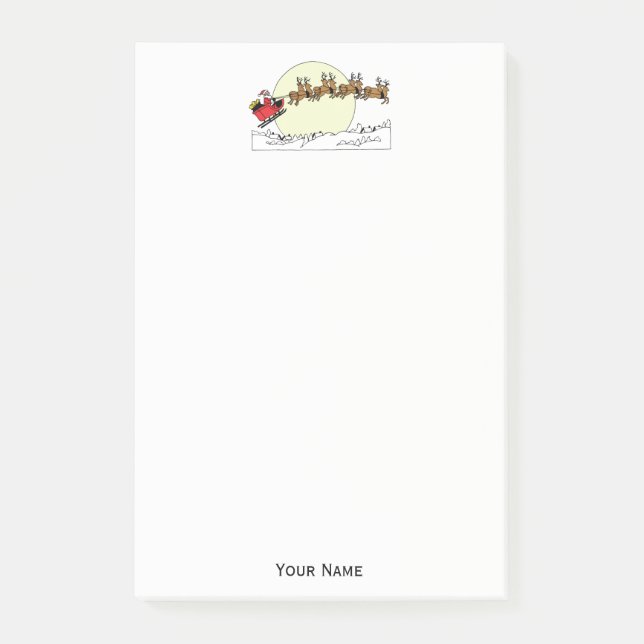 Santa Reindeer Over Snow Covered Town Lt Moon Post-it Klebezettel (Vorderseite)
