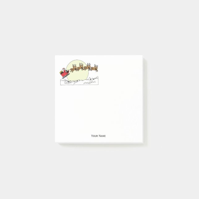 Santa Reindeer Over Snow Covered Town Lt Moon Post-it Klebezettel (Vorderseite)