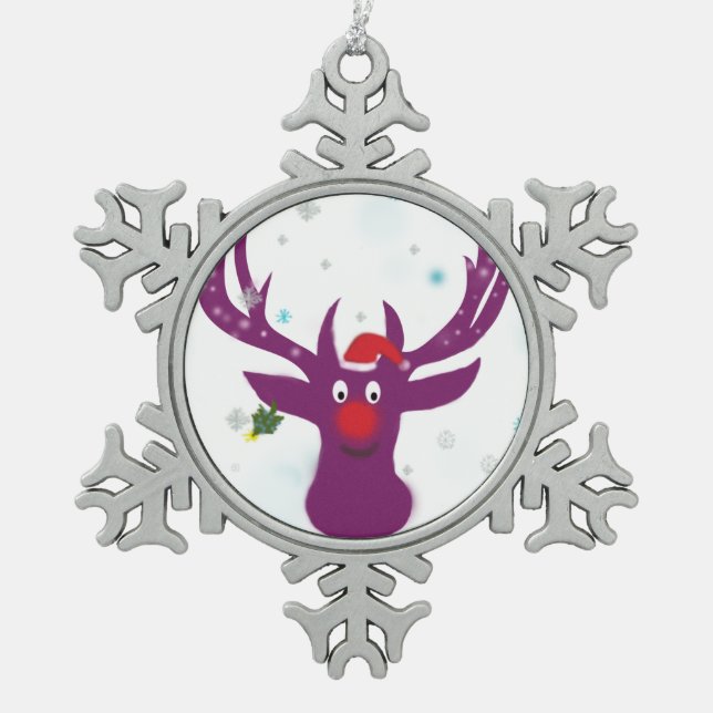 Santa Reindeer Pewter Snowflake Dekoration Schneeflocken Zinn-Ornament (Vorderseite)