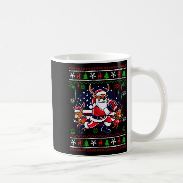Santa Reindeer Play American Football Ugly Christm Kaffeetasse (Rechts)