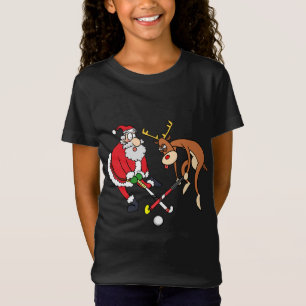 Santa Reindeer Playing Field Hockey Player Xmas Fu T-Shirt
