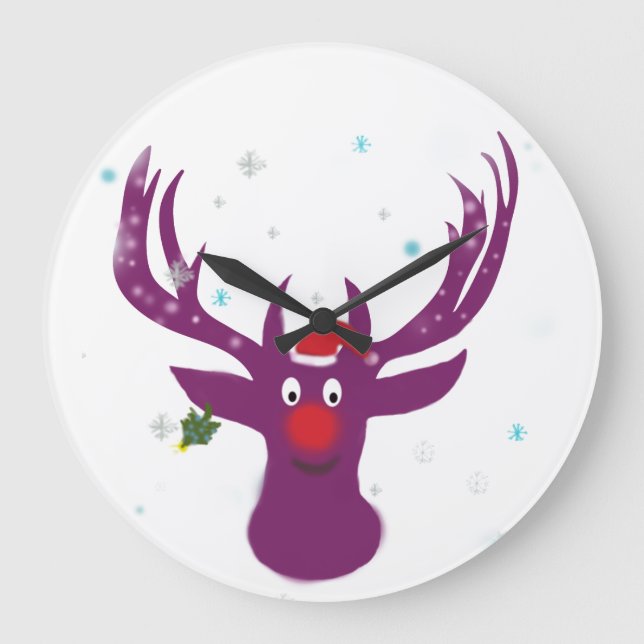Santa Reindeer Rudolf Rund (große) Wall-Uhr Große Wanduhr (Vorderseite)