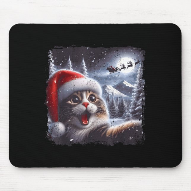 Santa Reindeer Selfie Cat Funny Christmas Tee  Mousepad (Vorne)