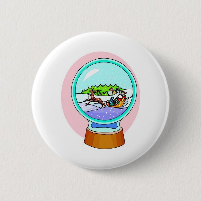 Santa Reindeer Snow Globe Button (Vorderseite)