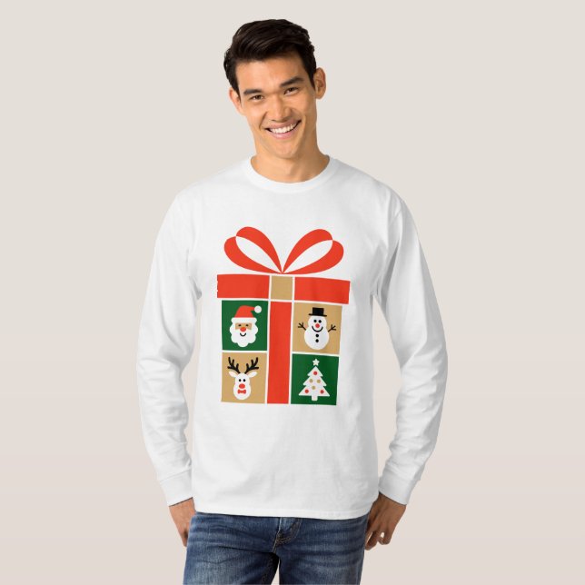 Santa, Reindeer, Snowman & Tree Art T-Shirt (Vorne ganz)