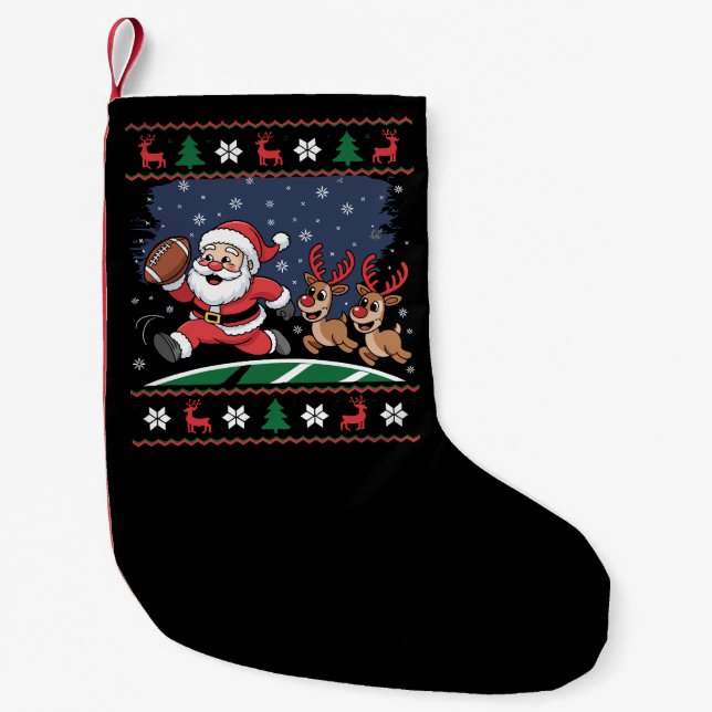 Santa Reindeer spielen American Football Ugly Xmas Kleiner Weihnachtsstrumpf (Vorderseite)