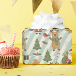 Santa & Reindeer Striped Christmas Wrapping Paper Geschenkpapier