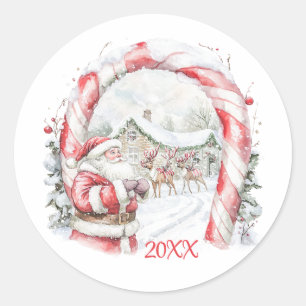 Santa Reindeers Candy Cane Weihnachtsaufkleber Runder Aufkleber