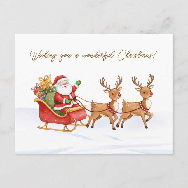 Santa Reindeers Sleigh Christmas Postcard Postkarte (Vorderseite)