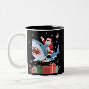 Santa-Reit-Shark-Weihnachts-Pyjama Süßer Ozean  Zweifarbige Tasse