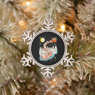 Santa-Reiten-Schwein Hässliches Weihnachten Famili Schneeflocken Zinn-Ornament