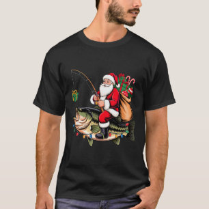 Santa Reitet Auf B Fisch Weihnachten Angeln Lustig T-Shirt