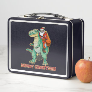 Santa reitet auf Dinosaurier, Trex Weihnachtsmann, Metall Brotdose