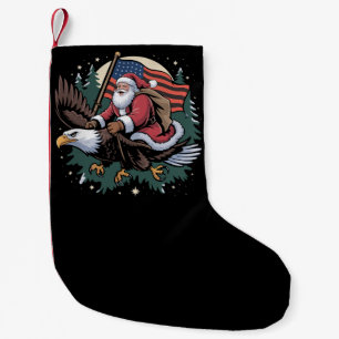 Santa reitet auf einem Adler USA-Flagge Weihnachte Kleiner Weihnachtsstrumpf