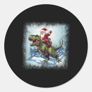 Santa reitet auf einem Dinosaurier T-Rex Lustiges  Runder Aufkleber
