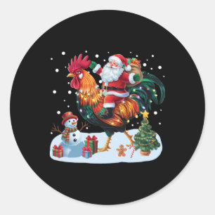 Santa reitet auf Huhn Lustige Weihnachtsbeleuchtun Runder Aufkleber