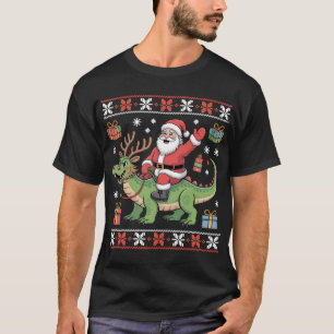Santa reitet auf Rentier-Dinosaurier T-Shirt