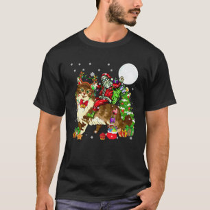 Santa reitet auf Rentier Maine Coon Katze Weihnach T-Shirt