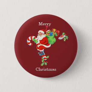 Santa reitet auf Zuckerstange Button