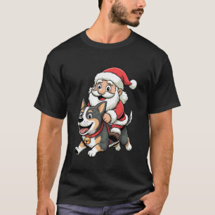 Santa reitet Australian Cattle Dog Lustiger Hundeb T-Shirt
