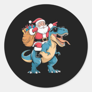 Santa Reitet Dinosaurier T Rex Weihnachten Jungen  Runder Aufkleber