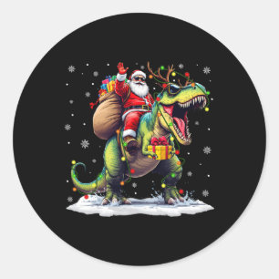 Santa Reitet Dinosaurier T Rex Weihnachten Jungen  Runder Aufkleber