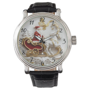 Santa reitet durch den Winter auf seinem Schlitten Armbanduhr