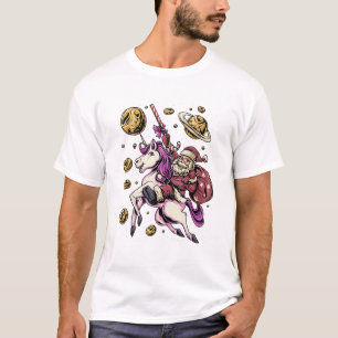 Santa-Reitet-Einhorn-im-Weltraum-Weihnachts-T-Shir T-Shirt
