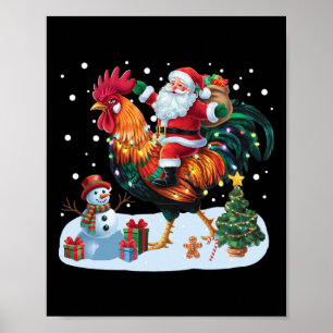 Santa Reitet Huhn Lustige Weihnachtsbeleuchtung Hü Poster