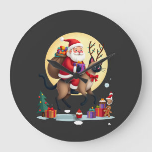Santa Reitet Rentier Siamese Katze Weihnachtsbaum  Große Wanduhr