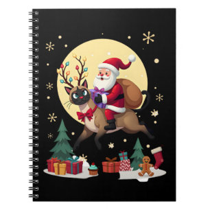 Santa Reitet Rentier Siamese Katze Weihnachtsbaum  Notizblock