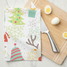 Santa, Rentier, Glocke und Weihnachtsbaumküche Handtuch