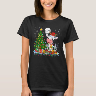 Santa Rentier Kuh Weihnachtsbaum Licht Landwirt Fa T-Shirt