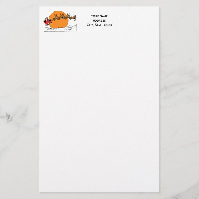 Santa Rentier über schneebedeckten Stadtmond Briefpapier (Vorderseite)