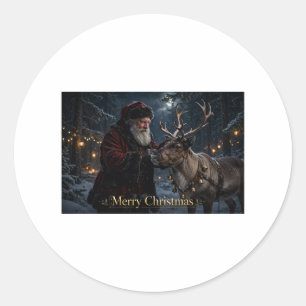 Santa & Rentier Weihnachtssticker Runder Aufkleber