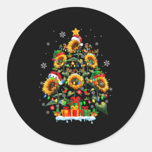 Santa-Rentiere-Elfe Sonnenblumen als Weihnachtsbau Runder Aufkleber