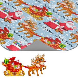 Santa-Rentiere Fügen Sie den Namen des Kindes Weih Geschenkpapier