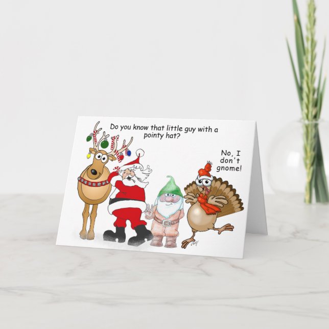 Santa, Rentiere, Gnome und Truthühner Cartoon Karte (Vorderseite)