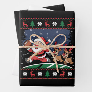 Santa-Rentiere spielen American Football hässliche Geschenkpapier Set