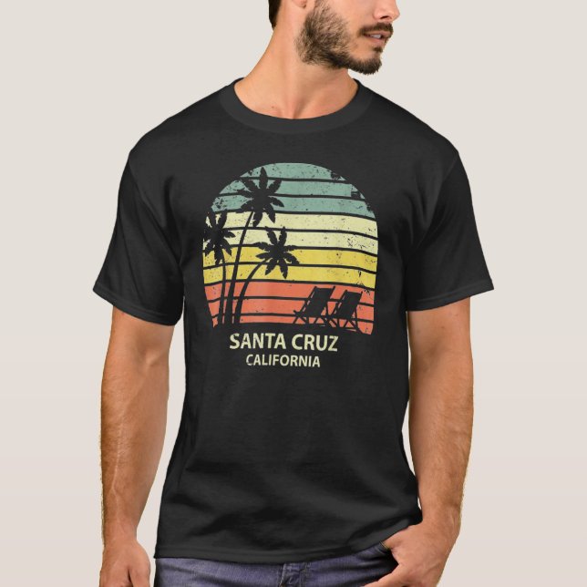 Santa Retro Cruz California Beach Sunset T-Shirt (Vorderseite)