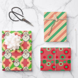Santa Retro Lines Dots Weihnachten Geschenkpapier Set