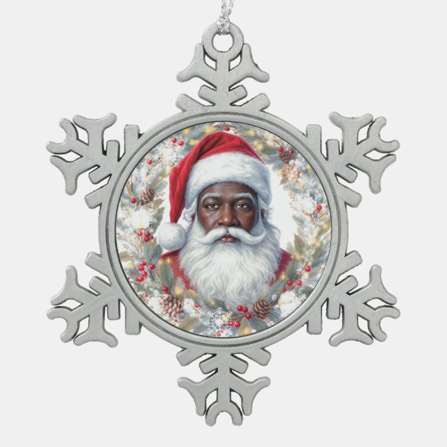 Santa Return Address Label  Schneeflocken Zinn-Ornament (Vorderseite)